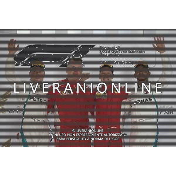 1st place Sebastian Vettel (GER) Ferrari SF71H, 2nd Valtteri Bottas (FIN) Mercedes AMG F1 and 3rd place Lewis Hamilton (GBR) Mercedes AMG F1 W09. 08.04.2018. Formula 1 World Championship, Rd 2, Bahrain Grand Prix, Sakhir, Bahrain, Race Day. / AGENZIA ALDO LIVERANI SAS - ITALY ONLY EDITORIAL USE ONLY - F1 Motor Racing - Formula One World Championship - Bahrain Grand Prix - Race Day - Sakhir, Bahrain Gara 08.04.2018