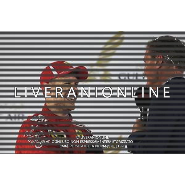 Race winner Sebastian Vettel (GER) Ferrari with David Coulthard (GBR) Red Bull Racing and Scuderia Toro Advisor / Channel 4 F1 Commentator on the podium. 08.04.2018. Formula 1 World Championship, Rd 2, Bahrain Grand Prix, Sakhir, Bahrain, Race Day. / AGENZIA ALDO LIVERANI SAS - ITALY ONLY EDITORIAL USE ONLY - F1 Motor Racing - Formula One World Championship - Bahrain Grand Prix - Race Day - Sakhir, Bahrain Gara 08.04.2018