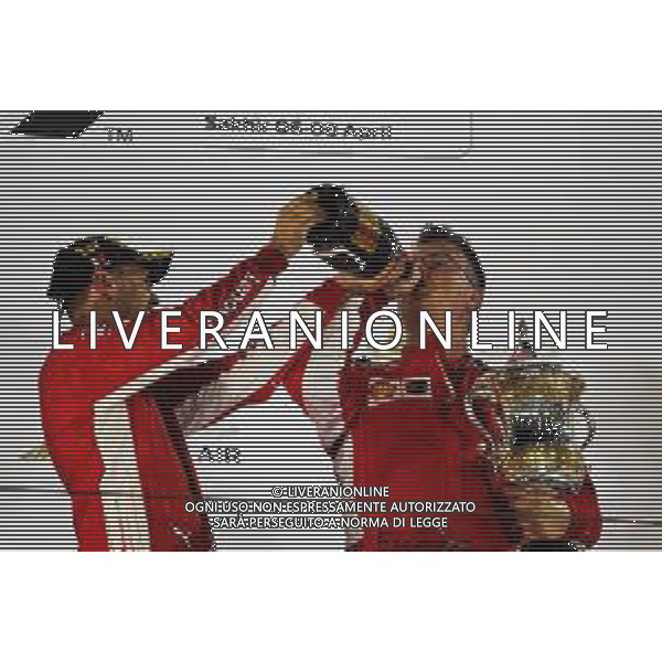 Race winner Sebastian Vettel (GER) Ferrari celebrates on the podium. 08.04.2018. Formula 1 World Championship, Rd 2, Bahrain Grand Prix, Sakhir, Bahrain, Race Day. / AGENZIA ALDO LIVERANI SAS - ITALY ONLY EDITORIAL USE ONLY - F1 Motor Racing - Formula One World Championship - Bahrain Grand Prix - Race Day - Sakhir, Bahrain Gara 08.04.2018