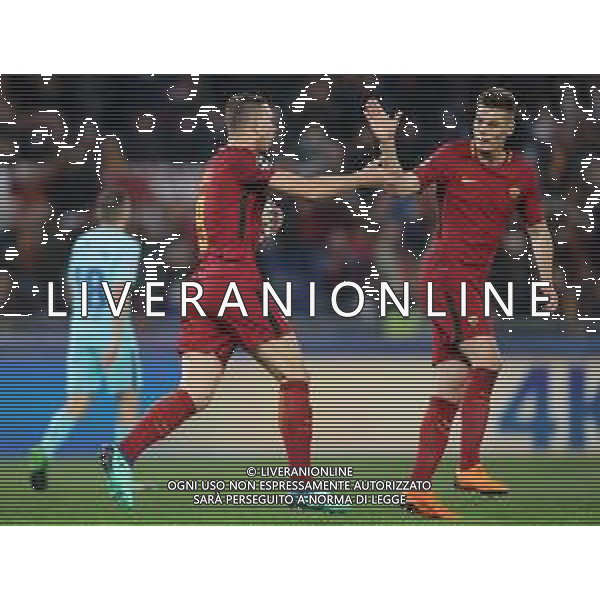 UEFA Champions League 2017/2018 Quarti di Finale Ritorno Roma - 10.04.2018 Roma-Barcellona Nella Foto: esultanza dopo il gol di edin dzeko del 1-0 con Patrik Schick /Ph.Vitez-Ag. Aldo Liverani