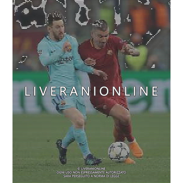 UEFA Champions League 2017/2018 Quarti di Finale Ritorno Roma - 10.04.2018 Roma-Barcellona Nella Foto: Aleksandar Kolarov e Lionel Messi /Ph.Vitez-Ag. Aldo Liverani