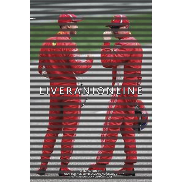 (L to R): Pole sitter Sebastian Vettel (GER) Ferrari with second placed team mate Kimi Raikkonen (FIN) Ferrari in qualifying parc ferme. 14.04.2018. Formula 1 World Championship, Rd 3, Chinese Grand Prix, Shanghai, China, Qualifying Day. / AGENZIA ALDO LIVERANI SAS - ITALY ONLY EDITORIAL USE ONLY - F1 Gp Cina Prove Ufficiali Qualifiche , Motor Racing - Formula One World Championship - Chinese Grand Prix - Practice Day - Shanghai, China 14.04.2018