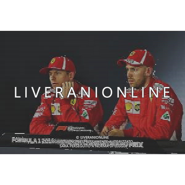 (L to R): Kimi Raikkonen (FIN) Ferrari and Sebastian Vettel (GER) Ferrari in the FIA Press Conference. 14.04.2018. Formula 1 World Championship, Rd 3, Chinese Grand Prix, Shanghai, China, Qualifying Day. / AGENZIA ALDO LIVERANI SAS - ITALY ONLY EDITORIAL USE ONLY - F1 Gp Cina Prove Ufficiali Qualifiche , Motor Racing - Formula One World Championship - Chinese Grand Prix - Practice Day - Shanghai, China 14.04.2018