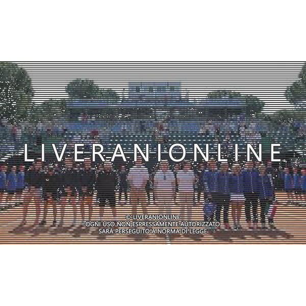 Fed Cup Play-Off per la promozione nel World Group Italia-Belgio Genova - 21.04.2018 Jasmine Paolini vs Elise Mertens Nella Foto:Le due squadre dureni gli inni nazionali /Ph.Vitez-Ag. Aldo Liverani / AGENZIA ALDO LIVERANI SAS