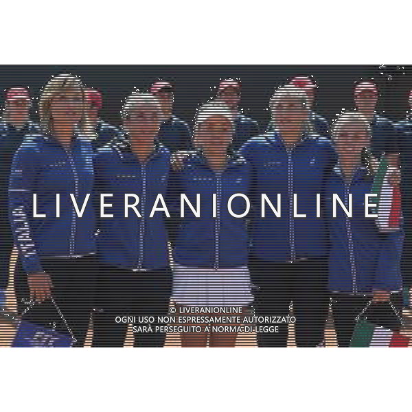 Fed Cup Play-Off per la promozione nel World Group Italia-Belgio Genova - 21.04.2018 Jasmine Paolini vs Elise Mertens Nella Foto:Italia Tathiana Garbin,Sara Errani,Jasmine Paolini,Deborah Chiesa,Jessica Pieri /Ph.Vitez-Ag. Aldo Liverani / AGENZIA ALDO LIVERANI SAS