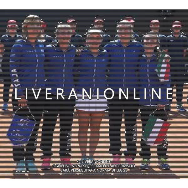 Fed Cup Play-Off per la promozione nel World Group Italia-Belgio Genova - 21.04.2018 Jasmine Paolini vs Elise Mertens Nella Foto:Italia Tathiana Garbin,Sara Errani,Jasmine Paolini,Deborah Chiesa,Jessica Pieri /Ph.Vitez-Ag. Aldo Liverani / AGENZIA ALDO LIVERANI SAS