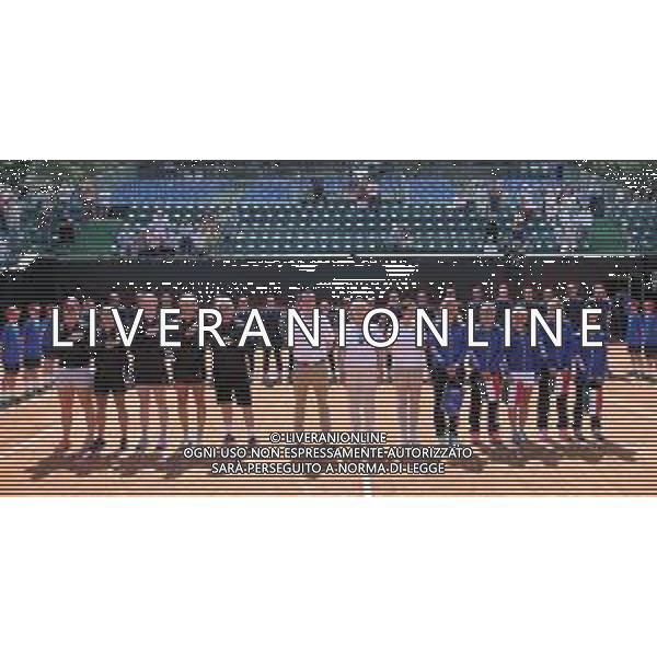 Fed Cup Play-Off per la promozione nel World Group Italia-Belgio Genova - 21.04.2018 Jasmine Paolini vs Elise Mertens Nella Foto:Le due squadre dureni gli inni nazionali /Ph.Vitez-Ag. Aldo Liverani / AGENZIA ALDO LIVERANI SAS