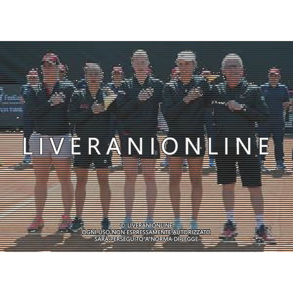 Fed Cup Play-Off per la promozione nel World Group Italia-Belgio Genova - 21.04.2018 Jasmine Paolini vs Elise Mertens Nella Foto:Belgio Ivo Van Aken,Elise Mertens,Alison Van Uytvanck,Kirsten Flipkens,Ysaline Bonaventure /Ph.Vitez-Ag. Aldo Liverani / AGENZIA ALDO LIVERANI SAS