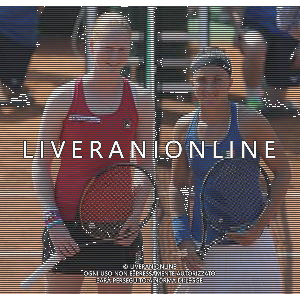 Fed Cup Play-Off per la promozione nel World Group Italia-Belgio Genova - 21.04.2018 Sara Errani vs Alison Van Uytvanck Nella Foto:Sara Errani e Alison Van Uytvanck /Ph.Vitez-Ag. Aldo Liverani