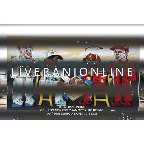 F1 drivers murals - (L to R): Valtteri Bottas (FIN) Mercedes AMG F1; Lewis Hamilton (GBR) Mercedes AMG F1; Sebastian Vettel (GER) Ferrari; Kimi Raikkonen (FIN) Ferrari. 27.04.2018. Formula 1 World Championship, Rd 4, Azerbaijan Grand Prix, Baku Street Circuit, Azerbaijan, Practice Day. / AGENZIA ALDO LIVERANI SAS - ITALY ONLY EDITORIAL USE ONLY - F1 - Formula One World Championship - Azerbaijan Grand Prix - Practice Day - Prove Libere Baku, Azerbaijan 27.04.2018