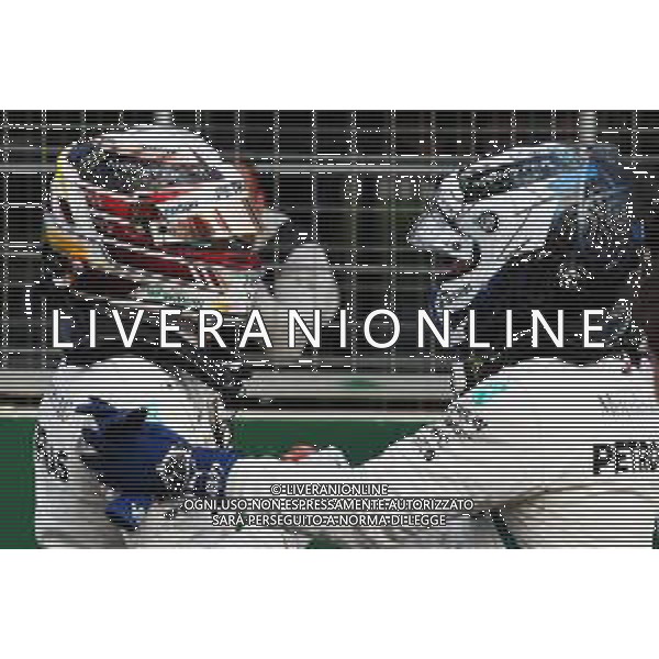Lewis Hamilton (GBR) Mercedes AMG F1 celebrates his second position in qualifying parc ferme with third placed team mate Valtteri Bottas (FIN) Mercedes AMG F1. 28.04.2018. Formula 1 World Championship, Rd 4, Azerbaijan Grand Prix, Baku Street Circuit, Azerbaijan, Qualifying Day. / AGENZIA ALDO LIVERANI SAS - ITALY ONLY EDITORIAL USE ONLY - F1 - Formula One World Championship - Azerbaijan Grand Prix - Prove Ufficiali Qualifiche Baku, Azerbaijan 28.04.2018