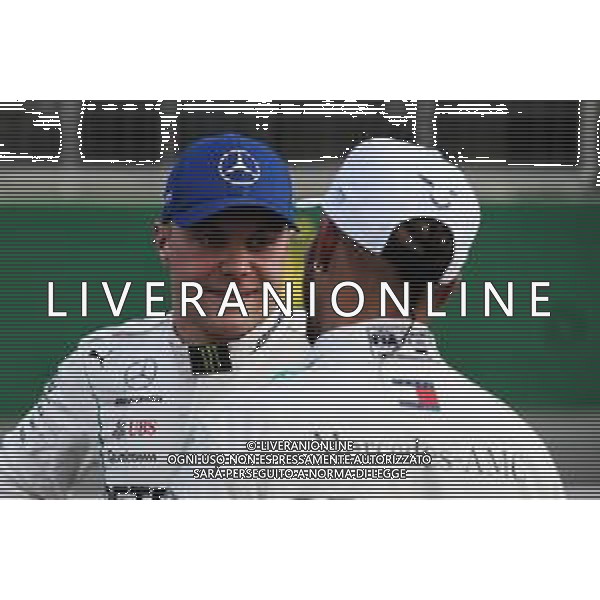 (L to R): Valtteri Bottas (FIN) Mercedes AMG F1 with team mate Lewis Hamilton (GBR) Mercedes AMG F1 in qualifying parc ferme. 28.04.2018. Formula 1 World Championship, Rd 4, Azerbaijan Grand Prix, Baku Street Circuit, Azerbaijan, Qualifying Day. / AGENZIA ALDO LIVERANI SAS - ITALY ONLY EDITORIAL USE ONLY - F1 - Formula One World Championship - Azerbaijan Grand Prix - Prove Ufficiali Qualifiche Baku, Azerbaijan 28.04.2018