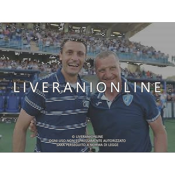 Foto: Aldo Liverani 28/04/2018 Empoli (Italia) Sport Calcio Empoli vs Novara - Campionato italiano di calcio Serie B ConTe.it 2017/2018 - Stadio "Carlo Castellani" Nella foto: i giocatori dell\'Empoli esultano a fine gara - allenatore Aurelio Andreazzoli / AGENZIA ALDO LIVERANI SAS Empoli vs Novara - Campionato italiano di calcio Serie B ConTe.it 2017/2018 Esultanza e festeggiamenti dei giocatori Empoli a fine gara per la promozione in Serie A