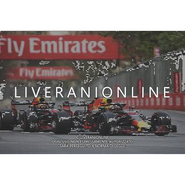 Max Verstappen (NLD) Red Bull Racing RB14 leads team mate Daniel Ricciardo (AUS) Red Bull Racing RB14. 29.04.2018. Formula 1 World Championship, Rd 4, Azerbaijan Grand Prix, Baku Street Circuit, Azerbaijan, Race Day. / AGENZIA ALDO LIVERANI SAS - ITALY ONLY EDITORIAL USE ONLY - F1 Motor Racing - Formula One World Championship - Azerbaijan Grand Prix - Race Day - Gara Baku, Azerbaijan 29.04.2018