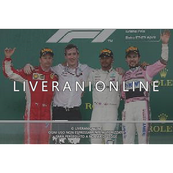 1st place for Lewis Hamilton (GBR) Mercedes AMG F1 W09, 2nd for Kimi Raikkonen (FIN) Ferrari SF71H and 3rd place for Sergio Perez (MEX) Sahara Force India F1 VJM11. 29.04.2018. Formula 1 World Championship, Rd 4, Azerbaijan Grand Prix, Baku Street Circuit, Azerbaijan, Race Day. / AGENZIA ALDO LIVERANI SAS - ITALY ONLY EDITORIAL USE ONLY - F1 Motor Racing - Formula One World Championship - Azerbaijan Grand Prix - Race Day - Gara Baku, Azerbaijan 29.04.2018