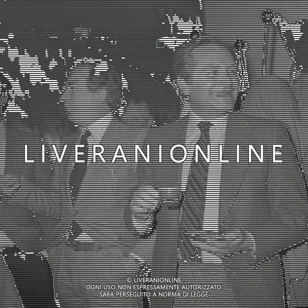 RETROSPETTIVA GIAMPIERO BONIPERTI PRESIDENTE JUVENTUS CALCIO NELLA FOTO GIAMPIERO BONIPERTI CON FELICE COLOMBO AG ALDO LIVERANI SAS