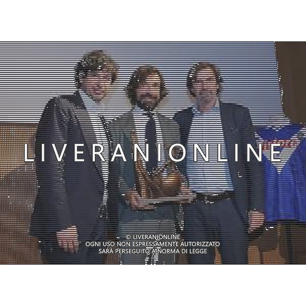 Candido Day - XII Premio Internazionale "Il bello del calcio" Milano - 08.05.2018 Nella Foto:Andrea Pirlo premiato con Filippo Galli e Demetrio Albertini /Ph.Vitez-Ag. Aldo Liverani