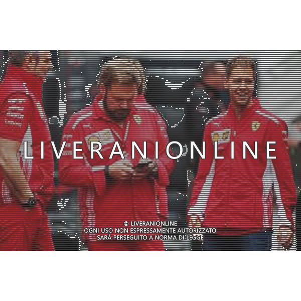 Gino Rosato (CDN) Ferrari (Centre) with Maurizio Arrivabene (ITA) Ferrari Team Principal (Left) and Sebastian Vettel (GER) Ferrari (Right). 10.05.2018. Formula 1 World Championship, Rd 5, Spanish Grand Prix, Barcelona, Spain, Preparation Day. / AGENZIA ALDO LIVERANI SAS - ITALY ONLY EDITORIAL USE ONLY - Formula 1 World Championship, Rd 5, F1 Gp Spagna, Barcellona, Preparation Day 10.05.2018.