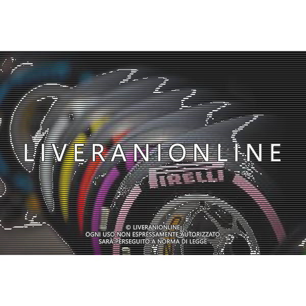 Pirelli show tyres. 10.05.2018. Formula 1 World Championship, Rd 5, Spanish Grand Prix, Barcelona, Spain, Preparation Day. / AGENZIA ALDO LIVERANI SAS - ITALY ONLY EDITORIAL USE ONLY - Formula 1 World Championship, Rd 5, F1 Gp Spagna, Barcellona, Preparation Day 10.05.2018.