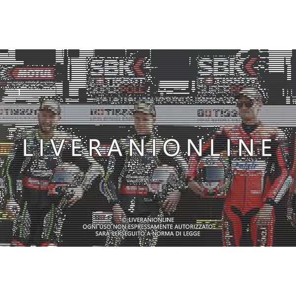 IMOLA - Campionato Mondiale Superbike 12/05/2018 nella foto: Tom Sykes (Kawasaki ZX-10RR) Jonathan Rea (Kawasaki ZX-10RR) Chaz Davies (Ducati Panigale R) ©Claudio Zamagni/Agenzia Aldo Liverani Tom Sykes (Kawasaki ZX-10RR) Jonathan Rea (Kawasaki ZX-10RR) Chaz Davies (Ducati Panigale R) during Superbike World Championship PATA SNACK Italian Round at Enzo and Dino Ferrari Circuiti in Imola May 12. 2018 Photo credit by Claudio Zamagni/Aldo Liverani Photo Agency
