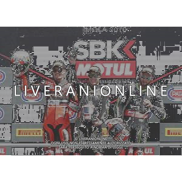 IMOLA - Campionato Mondiale Superbike 13/05/2018 nella foto: Jonathan Rea (Kawasaki ZX-10RR) Chaz Davies (Ducati Panigale R) Tom Sykes (Kawasaki ZX-10RR) ©Claudio Zamagni/Agenzia Aldo Liverani Jonathan Rea (Kawasaki ZX-10RR) Chaz Davies (Ducati Panigale R) Tom Sykes (Kawasaki ZX-10RR) during Superbike World Championship PATA SNACK Italian Round at Enzo and Dino Ferrari Circuiti in Imola May 13. 2018 Photo credit by Claudio Zamagni/Aldo Liverani Photo Agency / AGENZIA ALDO LIVERANI SAS