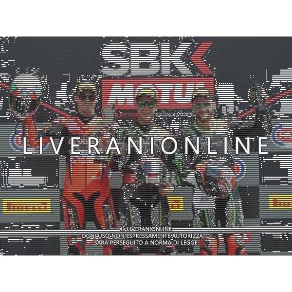 SUPERBIKE IMOLA 2018 PODIO PRIMO JONATHAN REA SECONDO CHAZ DAVIES E TERZO TOM SYKES © SANNA / AGENZIA ALDO LIVERANI SAS