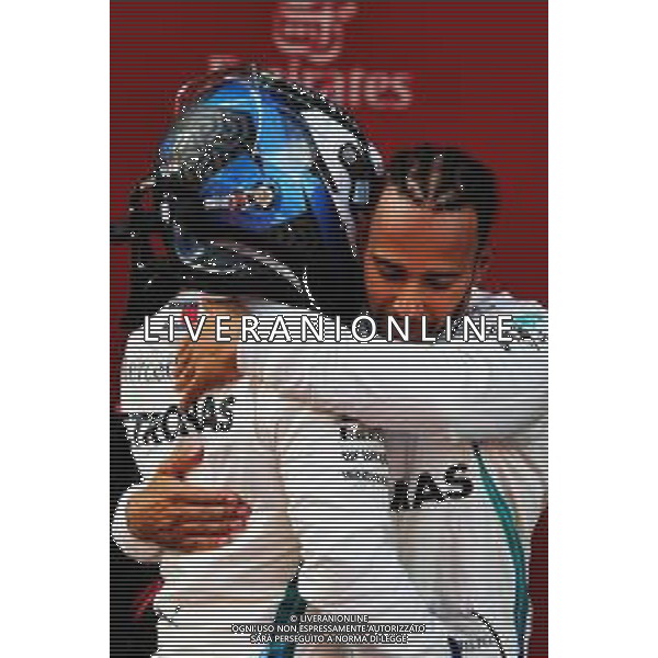 Race winner Lewis Hamilton (GBR) Mercedes AMG F1 celebrates with second placed team mate Valtteri Bottas (FIN) Mercedes AMG F1 in parc ferme. 13.05.2018. Formula 1 World Championship, Rd 5, Spanish Grand Prix, Barcelona, Spain, Race Day. / AGENZIA ALDO LIVERANI SAS - ITALY ONLY EDITORIAL USE ONLY - F1 GP SPAGNA GARA BARCELLONA 13.05.2018