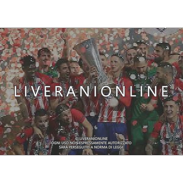 UEFA Europa League 2017/2018 Finale Lione - 16.05.2018 Olympique Marsiglia-Atletico Madrid Nella Foto: esultanza e festeggiamenti a fine gara - Gabi e Fernando Torres alzano la coppa /Ph.Vitez-Ag. Aldo Liverani