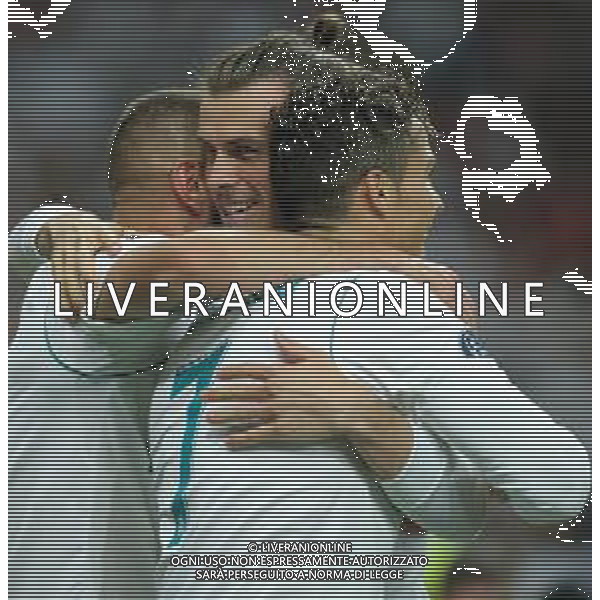 UEFA Champions League 2017/2018 Finale Kiev (Ucraina) - 26.05.2018 Real Madrid-Liverpool Nella Foto:bale esulta con ronaldo e benzema /Ph.Vitez-Ag. Aldo Liverani