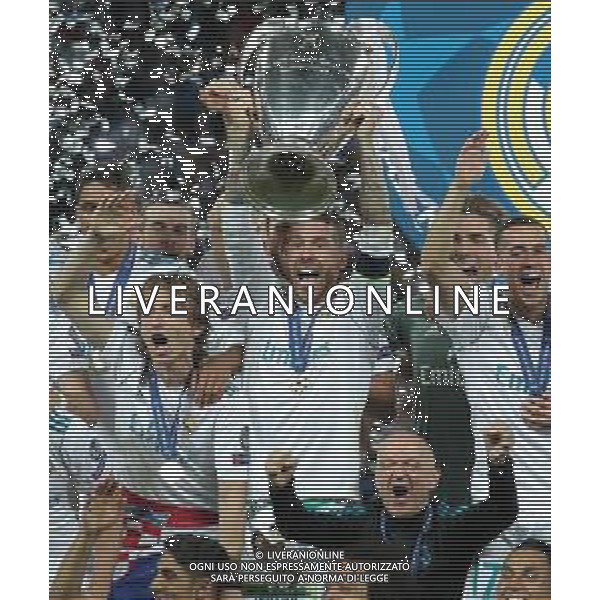UEFA Champions League 2017/2018 Finale Kiev (Ucraina) - 26.05.2018 Real Madrid-Liverpool Nella Foto:Sergio Ramos alza la coppa /Ph.Vitez-Ag. Aldo Liverani