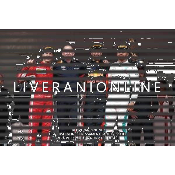 The podium (L to R): Sebastian Vettel (GER) Ferrari, second; Adrian Newey (GBR) Red Bull Racing Chief Technical Officer; Daniel Ricciardo (AUS) Red Bull Racing, race winner; Lewis Hamilton (GBR) Mercedes AMG F1, third. 27.05.2018. Formula 1 World Championship, Rd 6, Monaco Grand Prix, Monte Carlo, Monaco, Race Day. / AGENZIA ALDO LIVERANI SAS - ITALY ONLY EDITORIAL USE ONLY - F1 Gp Monaco Gara Montecarlo 27.05.2018