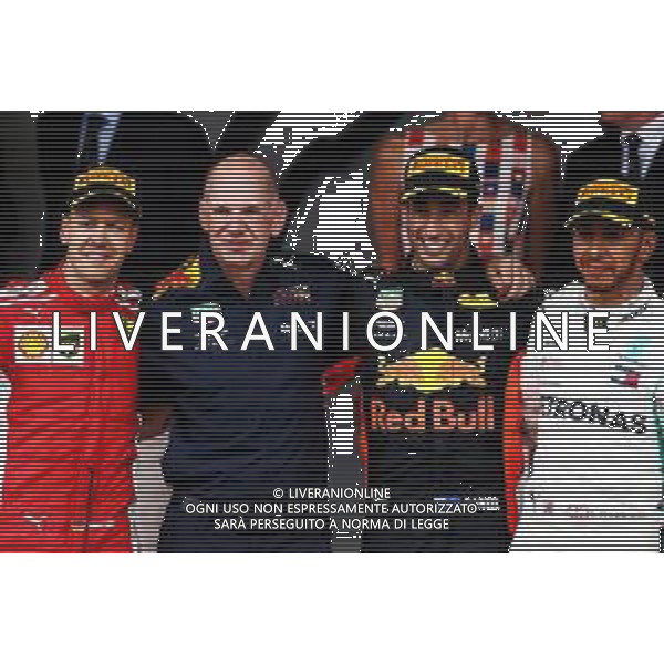 The podium (L to R): Sebastian Vettel (GER) Ferrari, second; Adrian Newey (GBR) Red Bull Racing Chief Technical Officer; Daniel Ricciardo (AUS) Red Bull Racing, race winner; Lewis Hamilton (GBR) Mercedes AMG F1, third. 27.05.2018. Formula 1 World Championship, Rd 6, Monaco Grand Prix, Monte Carlo, Monaco, Race Day. / AGENZIA ALDO LIVERANI SAS - ITALY ONLY EDITORIAL USE ONLY - F1 Gp Monaco Gara Montecarlo 27.05.2018