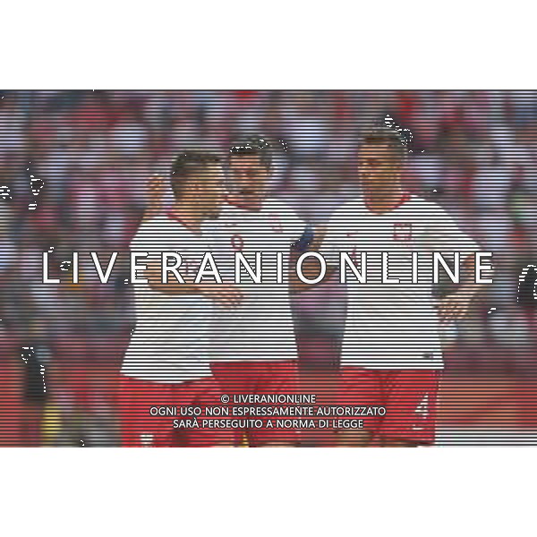 WARSZAWA 12.06.2018 SPORT PILKA NOZNA FOOTBALL MIEDZYNARODOWY MECZ TOWARZYSKI INTERNATIONAL FRIENDLY FOOTBALL MATCH POLSKA - LITWA POLAND - LITHUANIA NZ. MACIEJ RYBUS (POL) ROBERT LEWANDOWSKI (POL) THIAGO CIONEK (POL) RADOSC FOT. MICHAL CHWIEDUK / FOKUSMEDIA.COM.PL / NEWSPIX.PL --- Newspix.pl AG ALDO LIVERANI SAS ONLY ITALY