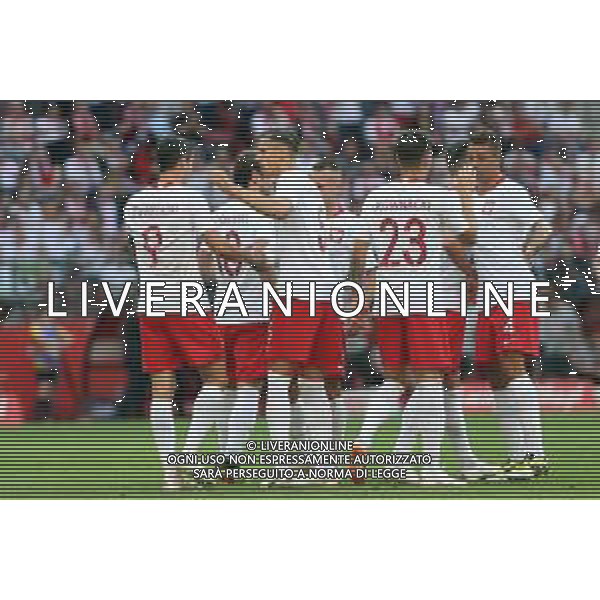 WARSZAWA 12.06.2018 SPORT PILKA NOZNA FOOTBALL MIEDZYNARODOWY MECZ TOWARZYSKI INTERNATIONAL FRIENDLY FOOTBALL MATCH POLSKA - LITWA POLAND - LITHUANIA NZ. ROBERT LEWANDOWSKI (POL) RADOSC JAN BEDNAREK (POL) FOT. MICHAL CHWIEDUK / FOKUSMEDIA.COM.PL / NEWSPIX.PL --- Newspix.pl AG ALDO LIVERANI SAS ONLY ITALY