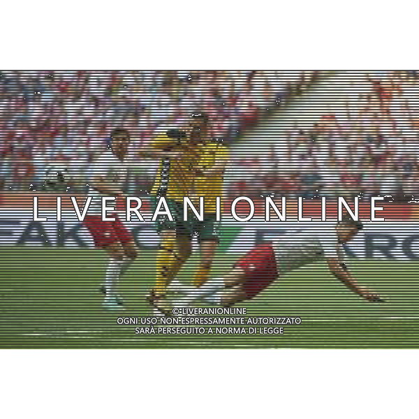 12.06.2018 WARSZAWA, PGE NARODOWY PILKA NOZNA (FOOTBALL) MECZ TOWARZYSKI REPREZENTACJI POLSKI (INTERNATIONAL FRIENDLY GAME) MECZ (GAME) POLSKA - LITWA (POLAND - LITHUANIA) NZ BARTOSZ BERESZYNSKI, ROBERT LEWANDOWSKI, EGIDIJUS VAITKUNAS FOTO RADOSLAW JOZWIAK / CYFRASPORT / NEWSPIX.PL --- Newspix.pl AG ALDO LIVERANI SAS ONLY ITALY