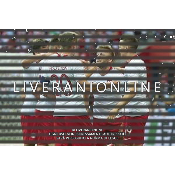 12.06.2018 WARSZAWA, PGE NARODOWY PILKA NOZNA (FOOTBALL) MECZ TOWARZYSKI REPREZENTACJI POLSKI (INTERNATIONAL FRIENDLY GAME) MECZ (GAME) POLSKA - LITWA (POLAND - LITHUANIA) NZ LUKASZ PISZCZEK, JAKUB BLASZCZYKOWSKI, PIOTR ZIELINSKI RADOSC FOTO RADOSLAW JOZWIAK / CYFRASPORT / NEWSPIX.PL --- Newspix.pl AG ALDO LIVERANI SAS ONLY ITALY