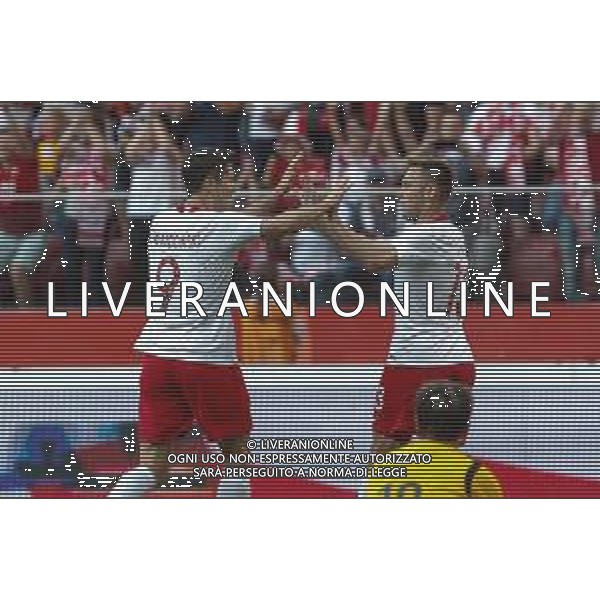 Warszawa 12.06.2018 SPORT PILKA NOZNA FOOTBALL MIEDZYNARODOWY MECZ TOWARZYSKI: POLSKA - LITWA --- INTERNATIONAL FRIENDLY FOOTBALL MATCH IN WARSAW: POLAND - LITHUANIA --- NZ robert lewandowski , gol goal bramka , radosc celebration , maciej rybus , FOT. GRZEGORZ RADTKE / 058sport.pl / NEWSPIX.PL --- Newspix.pl AG ALDO LIVERANI SAS ONLY ITALY