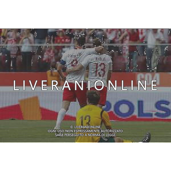 Warszawa 12.06.2018 SPORT PILKA NOZNA FOOTBALL MIEDZYNARODOWY MECZ TOWARZYSKI: POLSKA - LITWA --- INTERNATIONAL FRIENDLY FOOTBALL MATCH IN WARSAW: POLAND - LITHUANIA --- NZ robert lewandowski , gol goal bramka , radosc celebration , maciej rybus , plecy back , FOT. GRZEGORZ RADTKE / 058sport.pl / NEWSPIX.PL --- Newspix.pl AG ALDO LIVERANI SAS ONLY ITALY