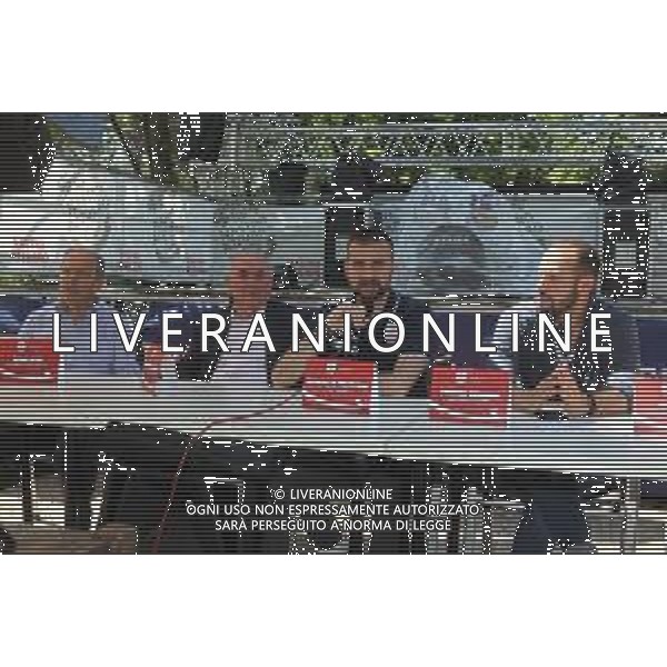 16-06-2018 IMOLA-CONF STAMPA ANDREA COSTA IMOLA EMANUELE DI PAOLANTONIO NUOVO ALLENATORE DA SINISTRA GIANNI ZAPPI GIAMPIERO DOMENICALI EMANUELE DI PAOLANTONIO E TOMMASO BERGAMINI FOTO GIANNI SANNA-AG ALDO LIVERANI SAS