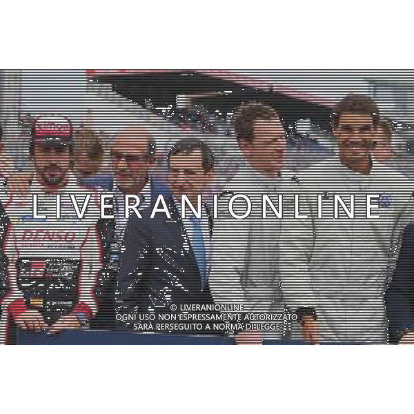Fernando Alonso (ESP) Toyota Gazoo Racing on the grid with Michael Fassbender (IRE) Actor and Rafael Nadal (ESP) Tennis Player. 16-17.06.2018. FIA World Endurance Championship, Le Mans 24 Hours, Race, Le Mans, France. AG ALDO LIVERANI SAS-ONLY ITALY