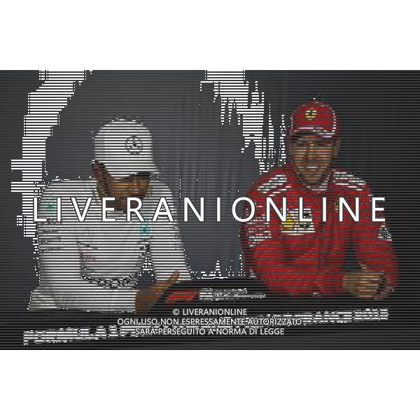 (L to R): Lewis Hamilton (GBR) Mercedes AMG F1 and Sebastian Vettel (GER) Ferrari in the post qualifying FIA Press Conference. 23.06.2018. Formula 1 World Championship, Rd 8, French Grand Prix, Paul Ricard, France, Qualifying Day. / AGENZIA ALDO LIVERANI SAS - ITALY ONLY EDITORIAL USE ONLY - F1 GP FRANCIA PROVE UFFICIALI QUALIFICHE 23.06.2018