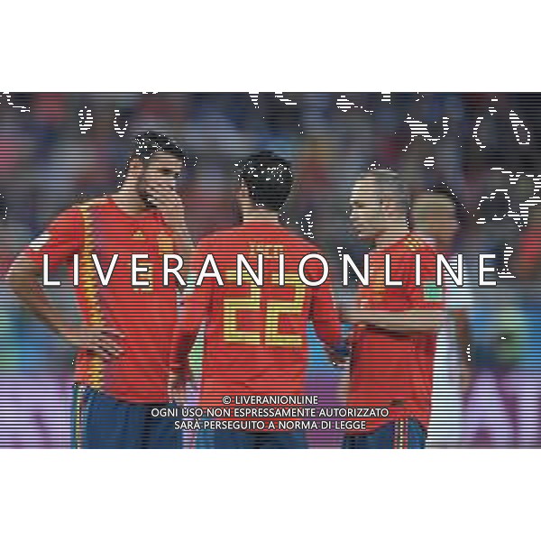 2018.06.25 Kaliningrad Pilka nozna Mistrzostwa Swiata w Rosji Rosja 2018 Hiszpania - Maroko N/z Diego Costa of Spain Isco of Spain Andres Iniesta of Spain Foto Norbert Barczyk / PressFocus 2018.06.25 Kaliningrad Football 2018 FIFA World Cup in Russia Spain v Morocco Credit: Norbert Barczyk / PressFocus / NEWSPIX.PL --- Newspix.pl AG ALDO LIVERANI SAS-ONLY ITALY