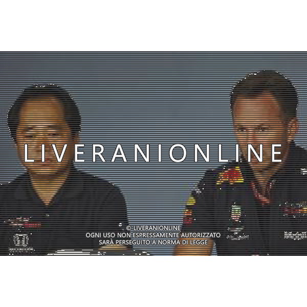 (L to R): Toyoharu Tanabe (JPN) Honda F1 Technical Director and Christian Horner (GBR) Red Bull Racing Team Principal in the FIA Press Conference. 29.06.2018. Formula 1 World Championship, Rd 9, Austrian Grand Prix, Spielberg, Austria, Practice Day. / AGENZIA ALDO LIVERANI SAS - ITALY ONLY EDITORIAL USE ONLY - F1 Gp Austria, Prove Libere 29.06.2018