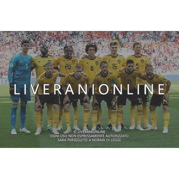FIFA World Cup Russia 2018 Match No. 029, 2018-06-23 Belgium vs Tunisia Spartak Stadium PILKA NOZNA MISTRZOSTWA SWIATA W PILCE NOZNEJ MUNDIAL ROSJA 2018 BELGIA - TUNEZJA FOT. JOHN BOTOS PROJECT PLUS/NEWSPIX.PL --- Newspix.pl Belgium team group Back row L to R: Thibaut Courtois, Romelu Lukaku, Dedryck Boyata, Axel Witsel, Thomas Meunier, Jan Vertonghen, Front row L to R: Toby Alderweireld, Kevin De Bruyne, Eden Hazard, Yannick Ferreira Carrasco, Dries Mertens, AG ALDO LIVERANI SAS-ONLY ITALY