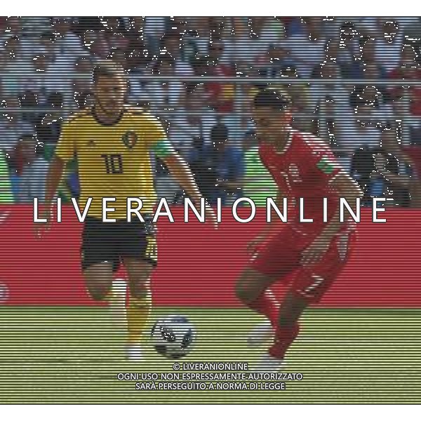 FIFA World Cup Russia 2018 Match No. 029, 2018-06-23 Belgium vs Tunisia Spartak Stadium PILKA NOZNA MISTRZOSTWA SWIATA W PILCE NOZNEJ MUNDIAL ROSJA 2018 BELGIA - TUNEZJA FOT. JOHN BOTOS PROJECT PLUS/NEWSPIX.PL --- Newspix.pl E. HAZARD (BEL) & KHAOUI (TUNISIA) AG ALDO LIVERANI SAS-ONLY ITALY