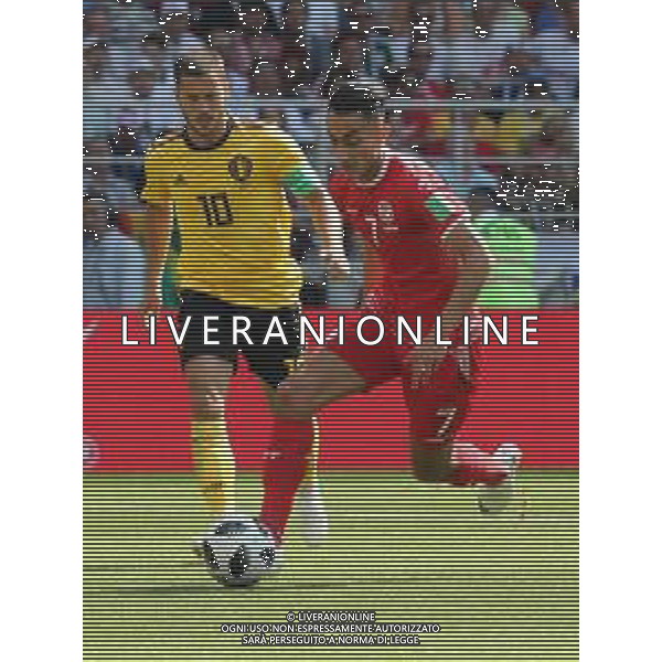 FIFA World Cup Russia 2018 Match No. 029, 2018-06-23 Belgium vs Tunisia Spartak Stadium PILKA NOZNA MISTRZOSTWA SWIATA W PILCE NOZNEJ MUNDIAL ROSJA 2018 BELGIA - TUNEZJA FOT. JOHN BOTOS PROJECT PLUS/NEWSPIX.PL --- Newspix.pl E. HAZARD (BEL) & KHAOUI (TUNISIA) AG ALDO LIVERANI SAS-ONLY ITALY