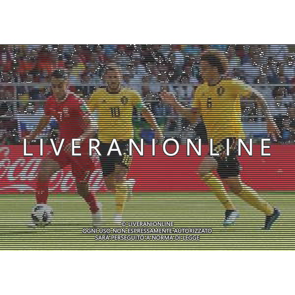 FIFA World Cup Russia 2018 Match No. 029, 2018-06-23 Belgium vs Tunisia Spartak Stadium PILKA NOZNA MISTRZOSTWA SWIATA W PILCE NOZNEJ MUNDIAL ROSJA 2018 BELGIA - TUNEZJA FOT. JOHN BOTOS PROJECT PLUS/NEWSPIX.PL --- Newspix.pl KHAOUI (TUN) E. HAZARD (BEL) & WITSEL (BEL) AG ALDO LIVERANI SAS-ONLY ITALY