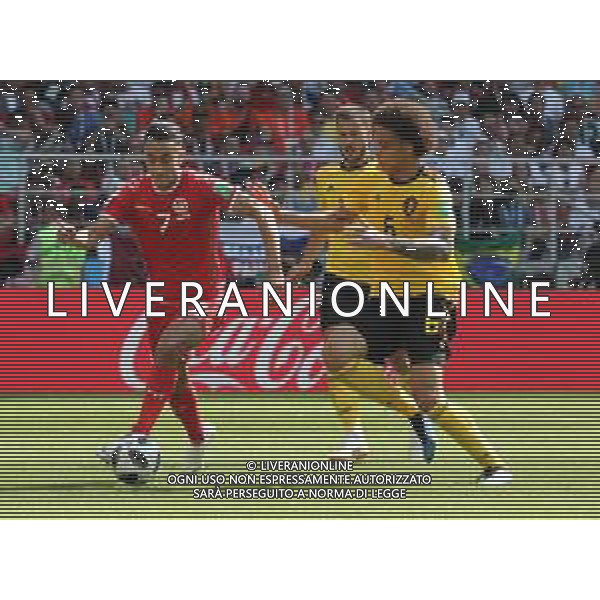 FIFA World Cup Russia 2018 Match No. 029, 2018-06-23 Belgium vs Tunisia Spartak Stadium PILKA NOZNA MISTRZOSTWA SWIATA W PILCE NOZNEJ MUNDIAL ROSJA 2018 BELGIA - TUNEZJA FOT. JOHN BOTOS PROJECT PLUS/NEWSPIX.PL --- Newspix.pl KHAOUI (TUN) E. HAZARD (BEL) & WITSEL (BEL) AG ALDO LIVERANI SAS-ONLY ITALY