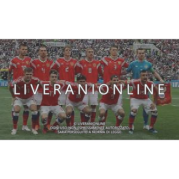 FIFA World Cup Russia 2018 Match No 01, 2018Đ06Đ14, Russia vs Saudi Arabia, Luzhniki Stadium (MLU) PILKA NOZNA MISTRZOSTWA SWIATA W PILCE NOZNEJ MUNDIAL ROSJA 2018 ROSJA - ARABIA SAUDYJSKA FOT. JOHN BOTOS PROJECT PLUS/NEWSPIX.PL --- Newspix.pl Russia Team Group Back Row L to R: Fyodor Smolov, Sergei Ignashevich, Mario Figueira Fernandes, Yury Gazinsky, Ilya Kutepov, Igor Akinfeev, Front Row L to R: Roman Zobnin, Aleksandr Golovin, Yuri Zhirkov, Alan Dzagoev, Aleksandr Samedov, AG ALDO LIVERANI SAS-ONLY ITALY