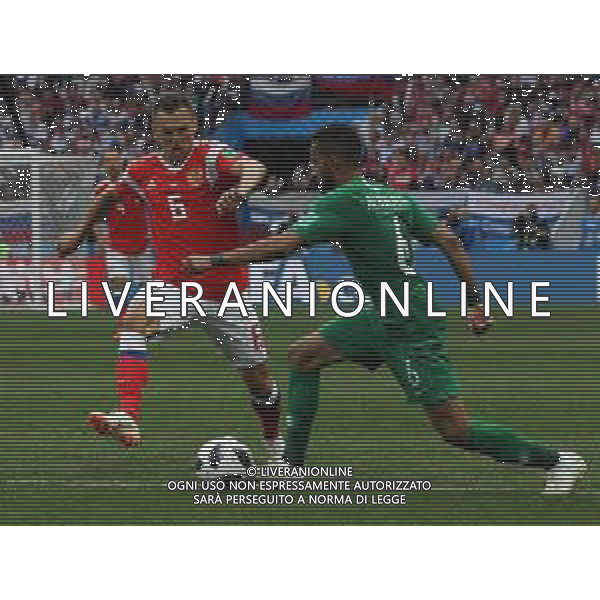 FIFA World Cup Russia 2018 Match No 01, 2018Đ06Đ14, Russia vs Saudi Arabia, Luzhniki Stadium (MLU) PILKA NOZNA MISTRZOSTWA SWIATA W PILCE NOZNEJ MUNDIAL ROSJA 2018 ROSJA - ARABIA SAUDYJSKA FOT. JOHN BOTOS PROJECT PLUS/NEWSPIX.PL --- Newspix.pl Denis CHERYSHEV (RUS) MOHAMMED ALSAHLAWI (KSA) AG ALDO LIVERANI SAS-ONLY ITALY